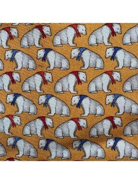 Brooks Brothers Makers Tie Polar Bears Yellow Gold 100% Silk USA 3.5x59"